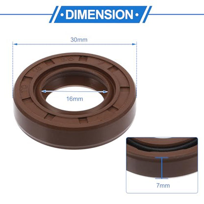 Universal Oil Seal TC Double Lip W Steel Spring Seal Ring Rotary Shaft Seal 16x30x7mm High Pressure FKM Rubber Brown 2 Pcs - size: 16x30x7mm