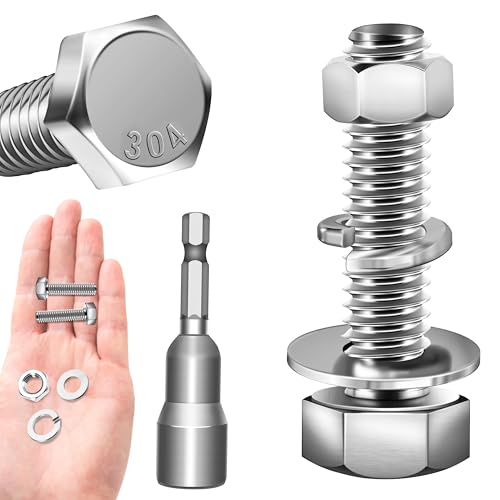 (12 Sets) 1/4-20 Bolt, 1/4-20 x 1-1/4" Hex Head Screws Bolts and Nuts Kit with 1/4-20 Nuts, Flat & Lock Washers, Fully Threaded, 1/4 20 Stainless Steel Bolts, Plain Finish by Marysino - color: (Silver)-1/4, size: 1-1/4"