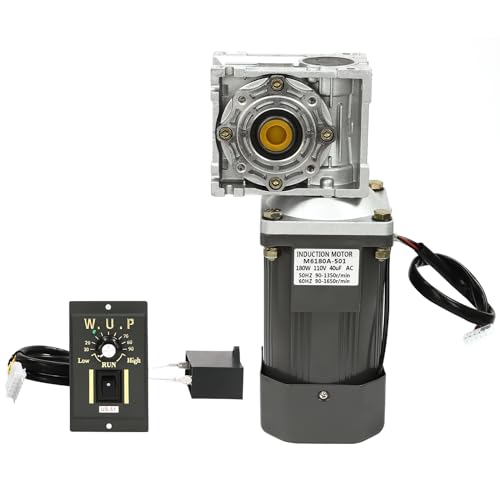 AC 110V 180W Worm Gear Reducer Motor with Speed Controller 1:50 Reduction Ratio Gearmotor Adjustable Variable Speed High Torque Reducer Motor 27 RPM