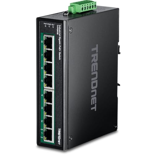 TRENDnet 8-Port Industrial Gigabit PoE+ DIN-Rail Switch, TI-PG80B - style: 8 Port w/ Boost Voltage