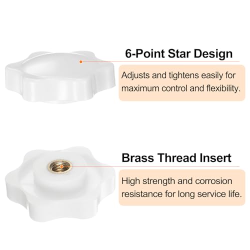 HARFINGTON 6pcs Star Knobs M5 Female Thread 32mm 6-Point Plastic Head Brass Insert Non-Through Hole Screw-in Threaded Hand Knob Clamping Handle, White - color: White, size: M5 x 32mm