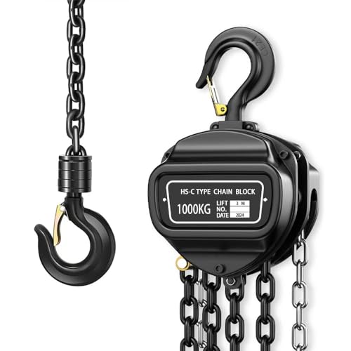 Hand Chain Hoist, Manual Chain Fall，1 Ton 2200 lbs Capacity 10 FT Come Along, G80 Galvanized Carbon Steel，Auto Chain Leading & 360° Rotation Hook for Warehouse Building Automotive Machinery (1T-3M) - size: 1T-3M