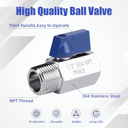 YADIAN 5 Pack 1/2'' Mini Ball Valve 304 Stainless Steel NPT Female x Male - size: 1/2''