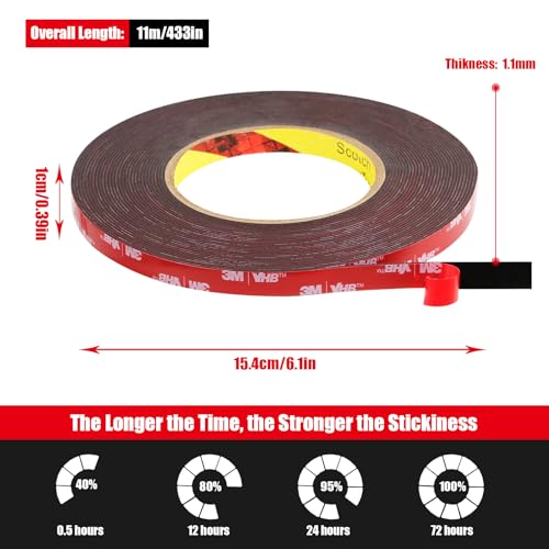 Double Sided Tape Heavy Duty, Waterproof Mounting Foam Tape, 36.5ft Length, 0.4in Width, High Temperature Resistant Adhesive Tape for Car, LED Strip Light, Office Decor, Uses 5952 Raw Material - size: 0.4in x 36.5ft - 5952