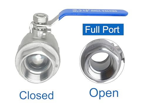 1-1/4" NPT Full Port Heavy Duty Ball Valve Stainless Steel 304 For Water,Oil and Gas with Blue Handles（1000WOG） - size: 1-1/4"NPT, style: pack of 1