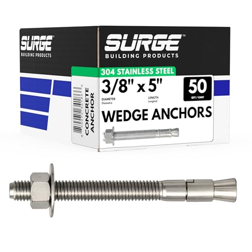 3/8" X 5" 304 Stainless Steel Wedge Anchors for Concrete (Box of 50) - size: 3/8" X 5"