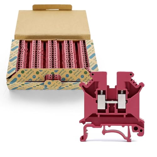 100pcs Red UK-5N Din Rail Wire Terminal Blocks Ground Wide Application for 800V 41A 24-10AWG 4mm Electrical Distribution Box Connector Screw Solar Power System Project PLC Industrial Control - color: 100pcs Red UK5N