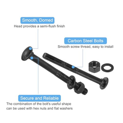 uxcell M6 x 20mm Carriage Bolt Kit, 12 Set Round Head Square Neck Screws, Carriage Bolts Screws Set Includes Washers and Nuts - Carbon Steel Black Oxide for Fastening Accessories - size: M6 x 20mm