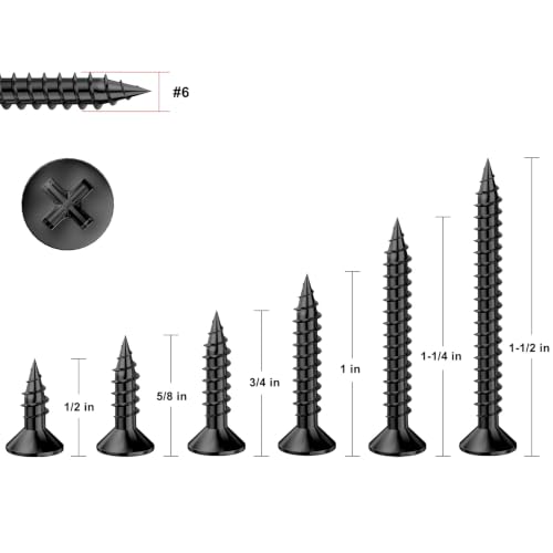 Wensilon # 6X3/4 (400PCS) Flat Head Black Wood Screw 3.5X19, Quick Metal self Tapping Flat Head - color: Black, size: #6x3/4