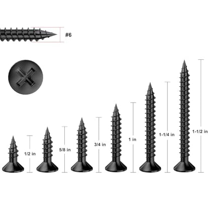 Wensilon # 6X3/4 (400PCS) Flat Head Black Wood Screw 3.5X19, Quick Metal self Tapping Flat Head - color: Black, size: #6x3/4