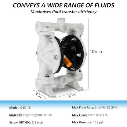 AODD Pump 1/2" Port 12 GPM Industrial Pneumatic Waste Oil Transfer Pump