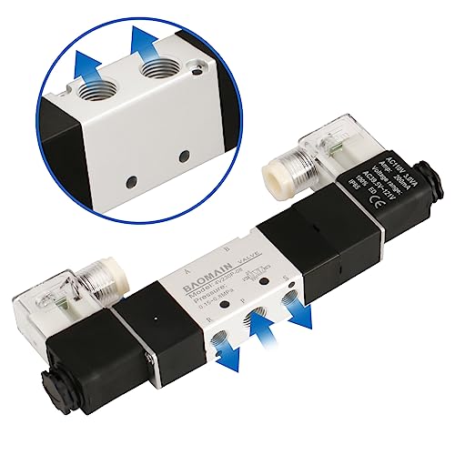 Baomain Pneumatic Solenoid Air Valve 5 Way 3 Position PT1/4" Internally Piloted Acting Type Double Electrical Control Midst Pressure 4V230P-08 (AC 110V) - size: AC 110V