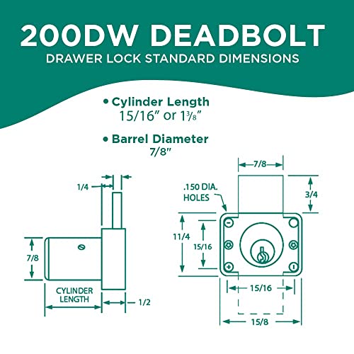 Olympus Lock 200DW Deadbolt | 1-3/8" Chrome Key Lock US26D | NATL KA915 Easily Rekeyable Drawer Lock, Keyed Alike | Grade 1 Vertical Deadbolt | Door Lock for Drawers - size: 1-3/8 barrel length, style: Key #915