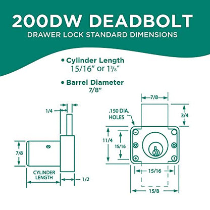 Olympus Lock 200DW Deadbolt | 1-3/8" Chrome Key Lock US26D | NATL KA915 Easily Rekeyable Drawer Lock, Keyed Alike | Grade 1 Vertical Deadbolt | Door Lock for Drawers - size: 1-3/8 barrel length, style: Key #915