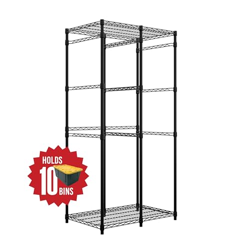 SafeRacks Bin Storage Rack with 10 Bins, 12-Gal Totes, Black - color: Black