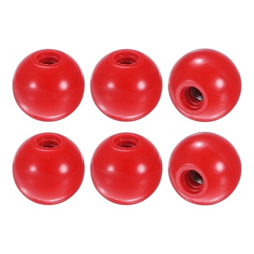 M METERXITY 6-Pack Threaded Ball Knobs, M8 Female Thread 30mm Dia. Thermoset Ball Knob for Lathe/Machine/Lawn Mowers, Round Phenolic Steel Insert Lever Handle [Red] - color: Red, size: M8x30mm