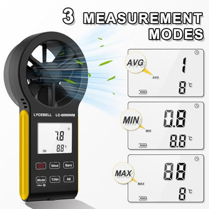 7-in-1 Anemometer Handheld CFM Meter for Wind Speed, Atmospheric Pressure, Wind Chill, Temperature, Humidity, Altitude, Dew Point Temp, Digital Air Flow Wind Gauge HVAC Outdoor Weather Meter