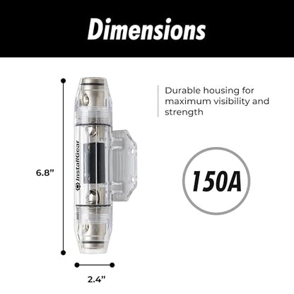 InstallGear 0/2/4 Gauge AWG in-Line ANL Fuse Holder with 150 Amp - Secure in-Line Installation for 0/2/4 AWG Wires - Durable Design for Maximum Protection - 0, 2, 4 Gauge Fuse Holder - size: 150A
