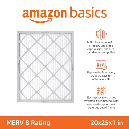 Amazon Basics 20x25x1 Air Filter 6-Pack, MERV 8 AC Furnace Filters, Removes Dust, Electrostatic, Allergen Control (Actual Size: 19.75" x 24.75" x 0.75") - style: Merv 8