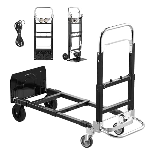 VEVOR 2 in 1 Folding Hand Truck, 500 lbs Load Capacity, 4-Wheel Mode Dolly - size: 500 lbs 2 in 1