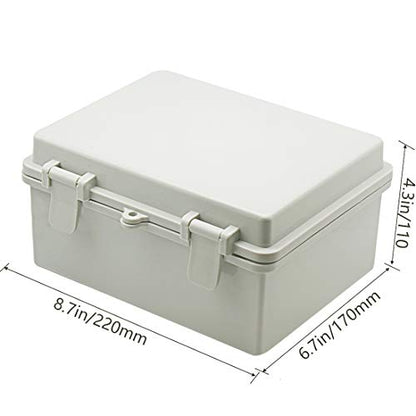 Zulkit Junction Box ABS Plastic Dustproof Waterproof IP65 Electrical Boxes Hinged Shell Outdoor Universal Project Enclosure 8.7 x 6.7 x 4.3 inch (220x170x110 mm) - size: 8.7" x 6.7" x 4.3"