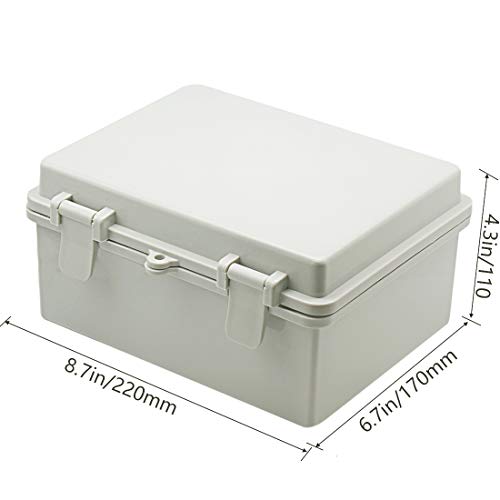 Zulkit 2pcs Junction Box ABS Plastic Dustproof Waterproof IP65 Electrical Boxes Hinged Shell Outdoor Universal Project Enclosure 8.7 x 6.7 x 4.3 inch (220x170x110 mm) - size: 8.7" x 6.7" x 4.3"(2pcs)