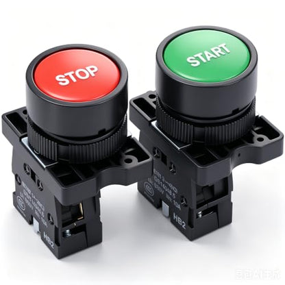 mxuteuk Momentary Start Stop Switch Push Button + 1NC Red Mushroom Latching Emergency e Stop Switch Station Box Pushbutton Switch HZ-JTSS - color: Red & Green/HB2-Start Stop, size: 1NC 1NO