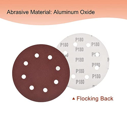 uxcell 7 Inch Hook and Loop Sanding Disc 180/240 Grit Flocking Sandpaper 8 Hole for Random Orbital Sander Paper, 20 Pcs