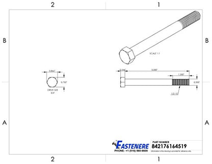 1/2-13 x 5 Hex Head Cap Screw Bolts, External Hex Drive, Stainless Steel 304, Partially Threaded, Stainless Steel, Quantity 5 By Fastenere - size: 1/2-13 x 5 Inch (5 Pack)