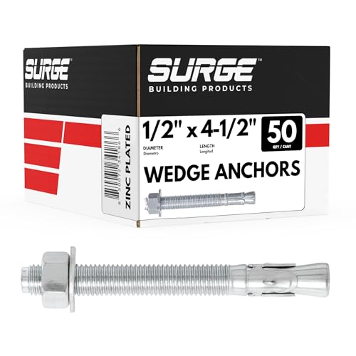 1/2" x 4-1/2" Zinc-Plated Wedge Anchors for Concrete & Cement (Box of 50) - size: 1/2" X 4-1/2"
