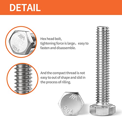 5/16-18 x 5" Hex Head Bolts Screws, Nuts, Flat and Lock Washers Assortment Kit, 304 Stainless Steel(18-8), Machine Fully Thread, Bright Finish 6Sets - size: 5/16-18 x 5" (6Sets)