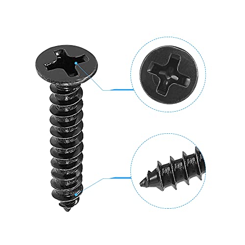 uxcell M3.5 x 20mm Wood Screws Phillips Flat Head Carbon Steel Self Tapping Screws Black 200pcs - size: M3.5 x 20mm
