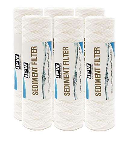 IPW Industries Inc. 1 Micron String Wound Water Filter for Universal Whole House Replacement Cartridge Sediment Filters for Well Water 10"x2.5" - 6 Pack