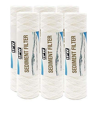 IPW Industries Inc. 1 Micron String Wound Water Filter for Universal Whole House Replacement Cartridge Sediment Filters for Well Water 10"x2.5" - 6 Pack