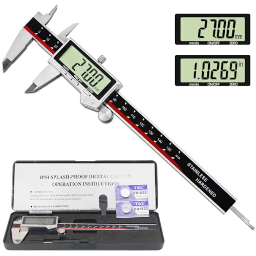 Digital Caliper, IP54 Waterproof Stainless Steel Caliper Measuring Tool, Vernier Caliper with Huge LCD Screen, Auto - Off Feature, Inch and Millimeter Conversion (6 Inch /150 mm)