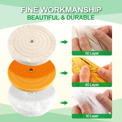 6PCS 8 Inch 5/8" Arbor Hole Polishing Wheels Kit for Bench Grinder - size: 8 inch