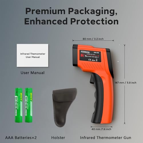 Infrared Thermometer Gun, -58°F to 1022°F, 12:1 Non-Contact - color: Orange/-58°F to 1022°F