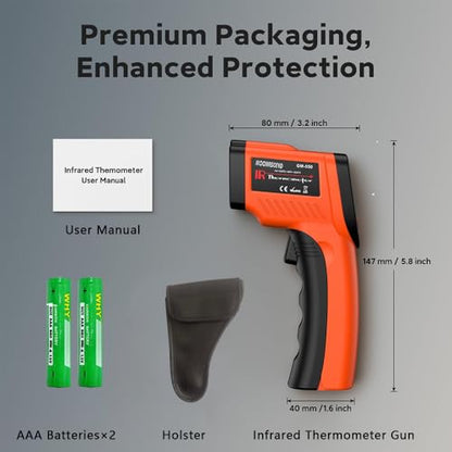 Infrared Thermometer Gun, -58°F to 1022°F, 12:1 Non-Contact - color: Orange/-58°F to 1022°F