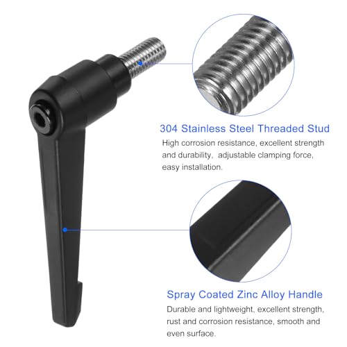 uxcell 2pcs Clamping Lever Handles, M10 x 20mm 304 Stainless Steel Threaded Male Stud, Adjustable Handles Locking Quick Release Ratchet Push Button Bolt Knobs, Black - size: M10 x 20mm