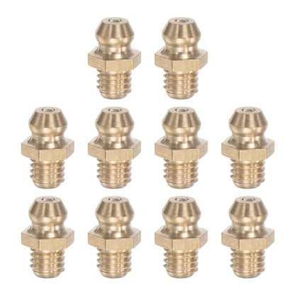 Brass Straight Grease Fitting Assortment M6 x 1mm Thread Hydraulic Grease Fitting Accessories, 10Pcs