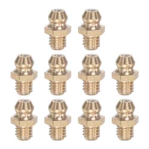 Brass Straight Grease Fitting Assortment M6 x 1mm Thread Hydraulic Grease Fitting Accessories, 10Pcs