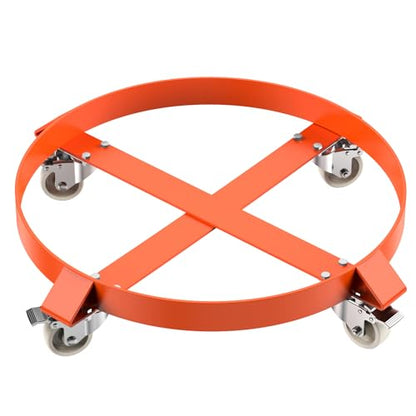 Heavy Duty Drum Dolly for 55 Gallon Barrels – 1250 Lb Capacity, Steel Frame Cart with 4 Swivel Casters & Brakes, Global 24 Inch Platform, Non-Tipping Design for Warehouse Material Handling - size: 4 wheels