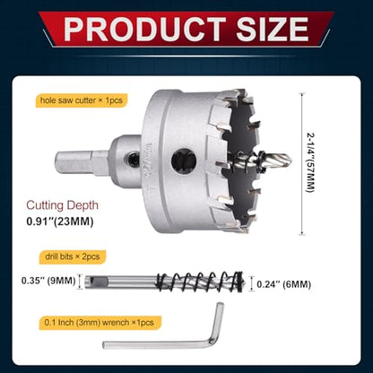 Tungsten Carbide Tipped Hole Saw 2-1/4 Inch 57mm Hole Cutter - size: 2-1/4 Inch (57mm)