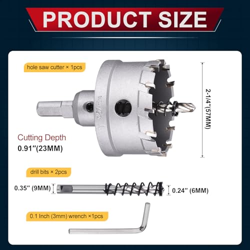 Tungsten Carbide Tipped Hole Saw 2-1/4 Inch 57mm Hole Cutter - size: 2-1/4 Inch (57mm)