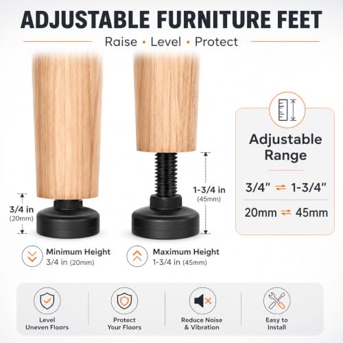 Ziopetru Adjustable Furniture Leveling Feet 4Pcs, Heavy Duty Table Levelers