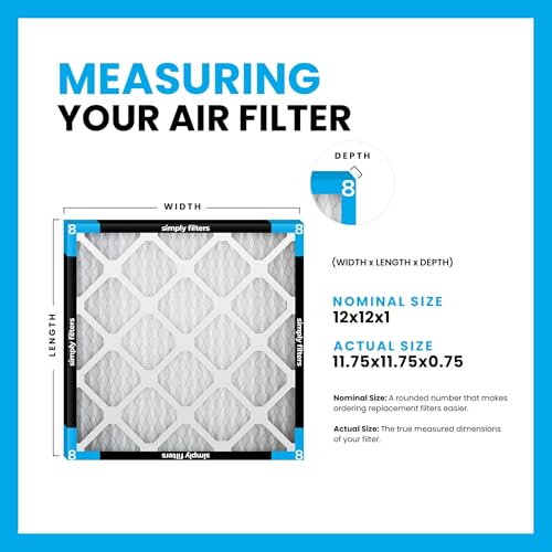 Simply 12x12x1 Air Filter, MERV 8, 6 Pack, Furnace Air Filter for HVAC (Actual Size: 11.75"x11.75"x0.75") DUST, Pet, & Allergy Control - size: 12x12x1