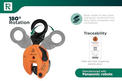 GORILA Vertical plate clamp articulated | 70550lbs / 3,2 ton | Jaw opening 1.2 inch / 30mm | Industrial and heavy duty steel plate clamp for lifting and transporting | Safety factor 4:1 | Since 1989 - size: 3,2t / 7055lbs