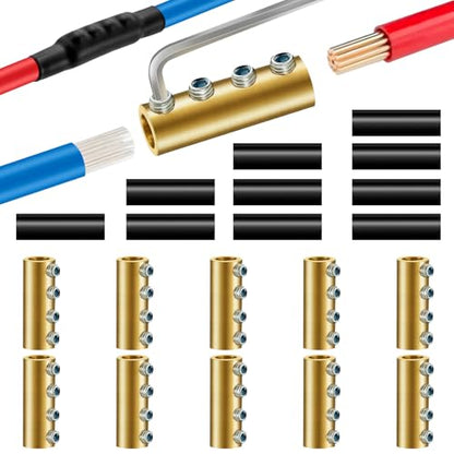 10PCS 6-10AWG 6 8 10 Gauge Wire Butt Connector 4Nut Splice Kit Brass - color: 6AWG-80Amp-4Nuts, size: 10