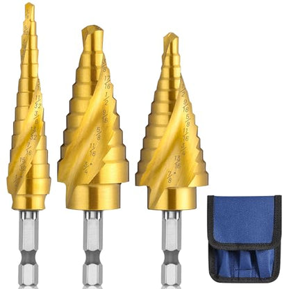 3PCS HSS Spiral Flute Step Drill Bit Set for Metal Unibit - size: Spiral 3PCS Set