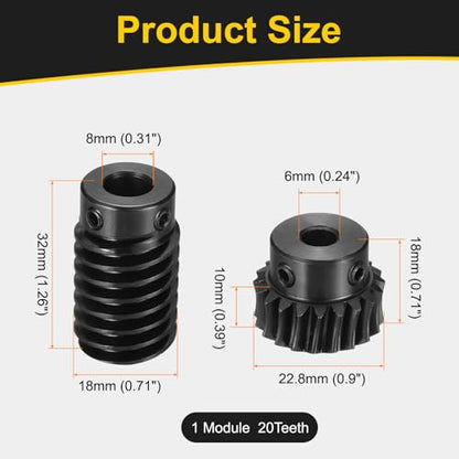 uxcell Worm Gear Set 1 Mod 20T 1:20 Reduction Rate,Gear 6mm,Rod 8mm Bore - size: Gear 6mm, Rod 8mm Bore